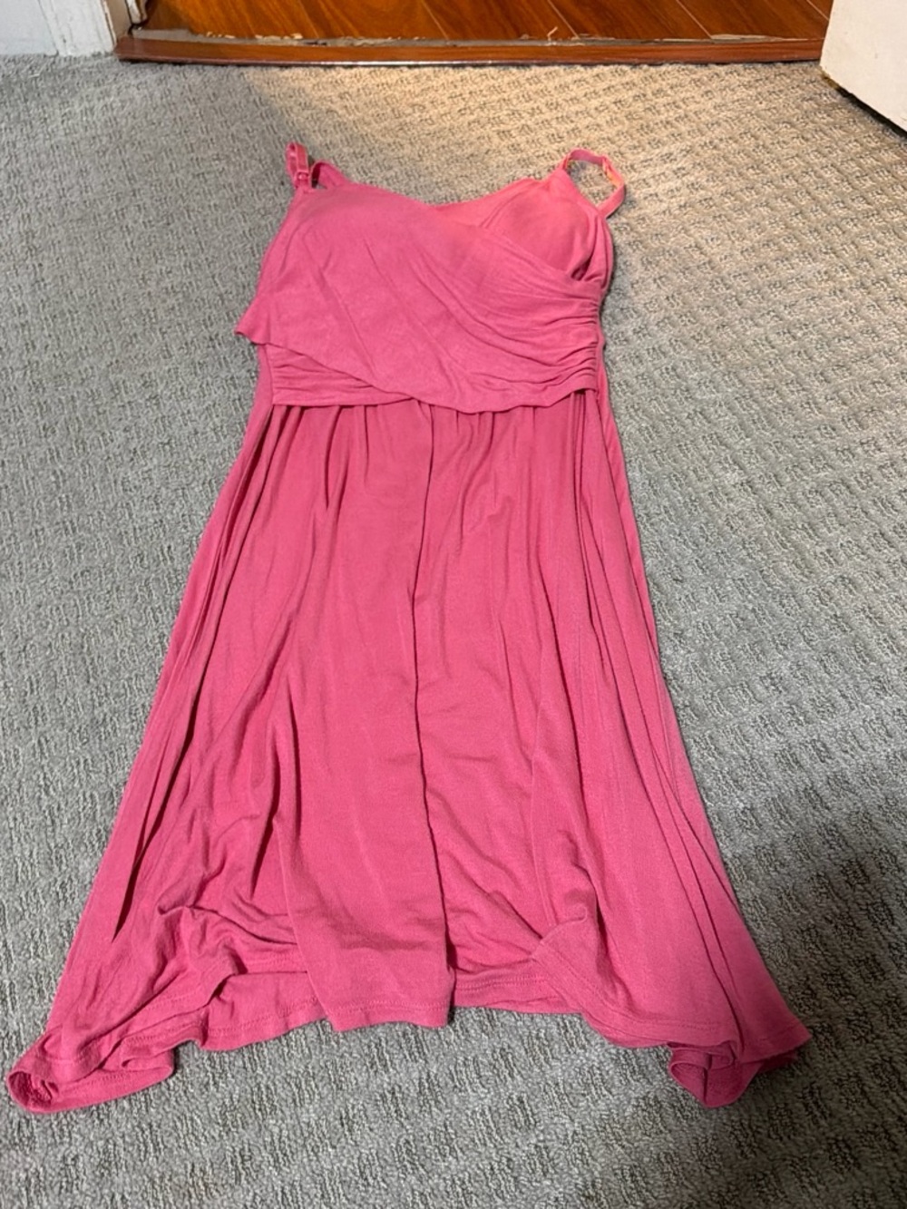 Pink adjustable straps maternity nursing nightgown.